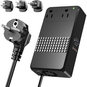 600W Voltage Converter 220V to 110V, 3-Port GaN 33W USB-C & 15W USB-A, Pure Sine Wave, Plug & Play, Power All American Appliances Abroad - Includes Plug Adapters C, G, I, E/FBLACK