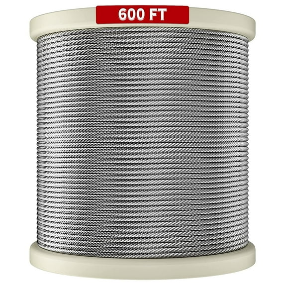 600ft 1/8 inch Stainless Steel Cable, T316 Deck Aircraft Cable Railing, Premium 7x7 Strands Wire Rope for Deck, Rail, Balusters, Stair, Handrail, Porch and Fence