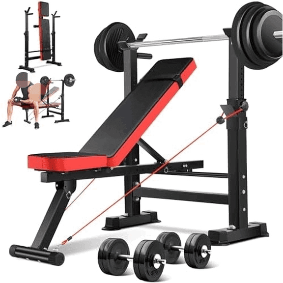 600lbs 6 in 1 Weight Bench Set with Squat Rack Foldable Bench Press with Removable Foot Catch Adjustable Workout Bench for Home Gym$$Sport & Recreation Other