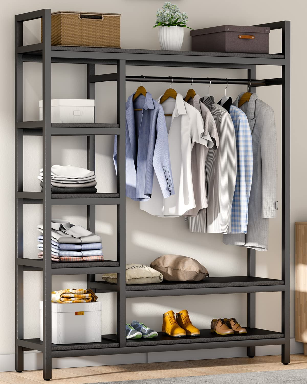 600lbs Capacity Free Standing Closet Organizer with 6 Metal Shelves ...