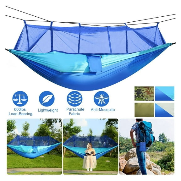 600lbs Double Hammock with Mosquito Net - Portable Camping Hammock for Hiking, Backpacking - Outdoor Swing Bed with Straps & Carry Bag