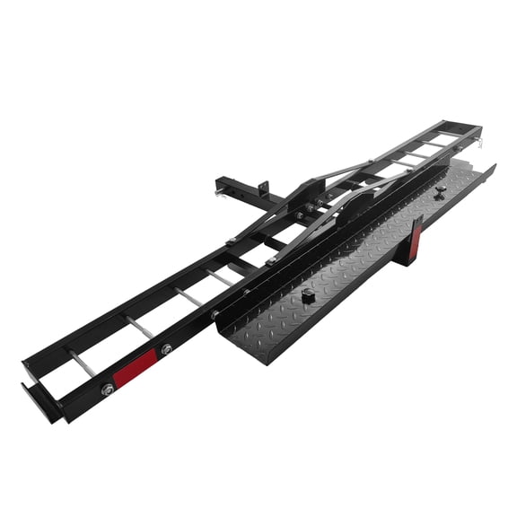 600lbs Motorcycle Hitch Carrier with Long Ramp, Secure Dirt Bike Hauler Rack with Anti-Wobble System & 4 Ratchet Straps, Heavy Duty Steel Transport Stand for Truck & SUV