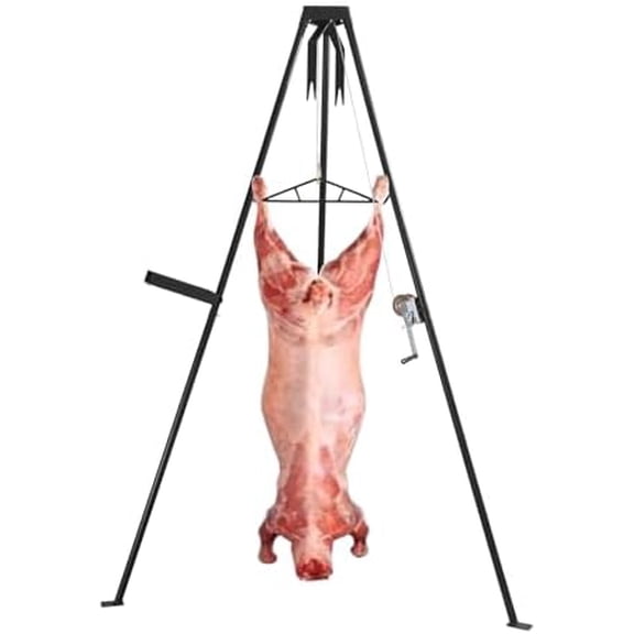 600lbs Tripod Game Hoist Deer Hanger, 3 Point Design Deer Hunting Skinning Rack, Complete Deer Tripod Hoist Kit with Gambrel & Manual Winch & Working Table for Hunting Season$$Other