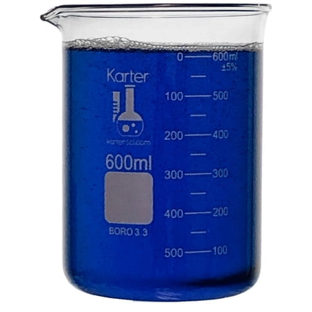 600ml Beaker, Low Form Griffin, Borosilicate 3.3 Glass, Double-Scale Graduations, Karter Scientific 247M4 (Pack 1)