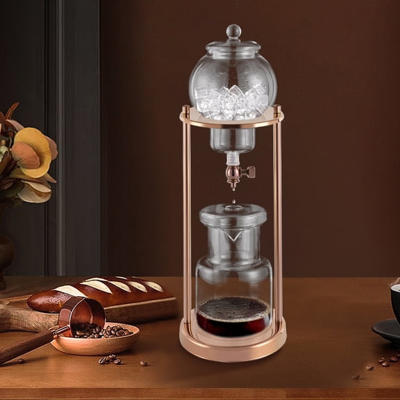600ml Cold Brew Coffee Maker Borosilicate Glass Drip Coffee Pot with Stand Retro Gold Design