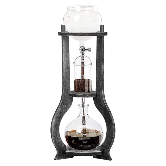 600ml Cold Brew Iced Coffee Drip Tower Wooden Coffee Maker for 6-8 Cups Coffee Gray