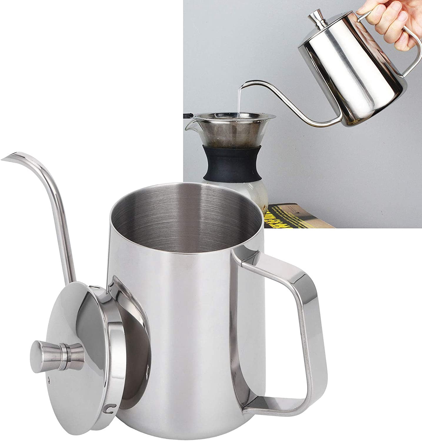 600ml Drip Kettle, Pour Over Coffee Kettle 304 Stainless Steel Slender ...