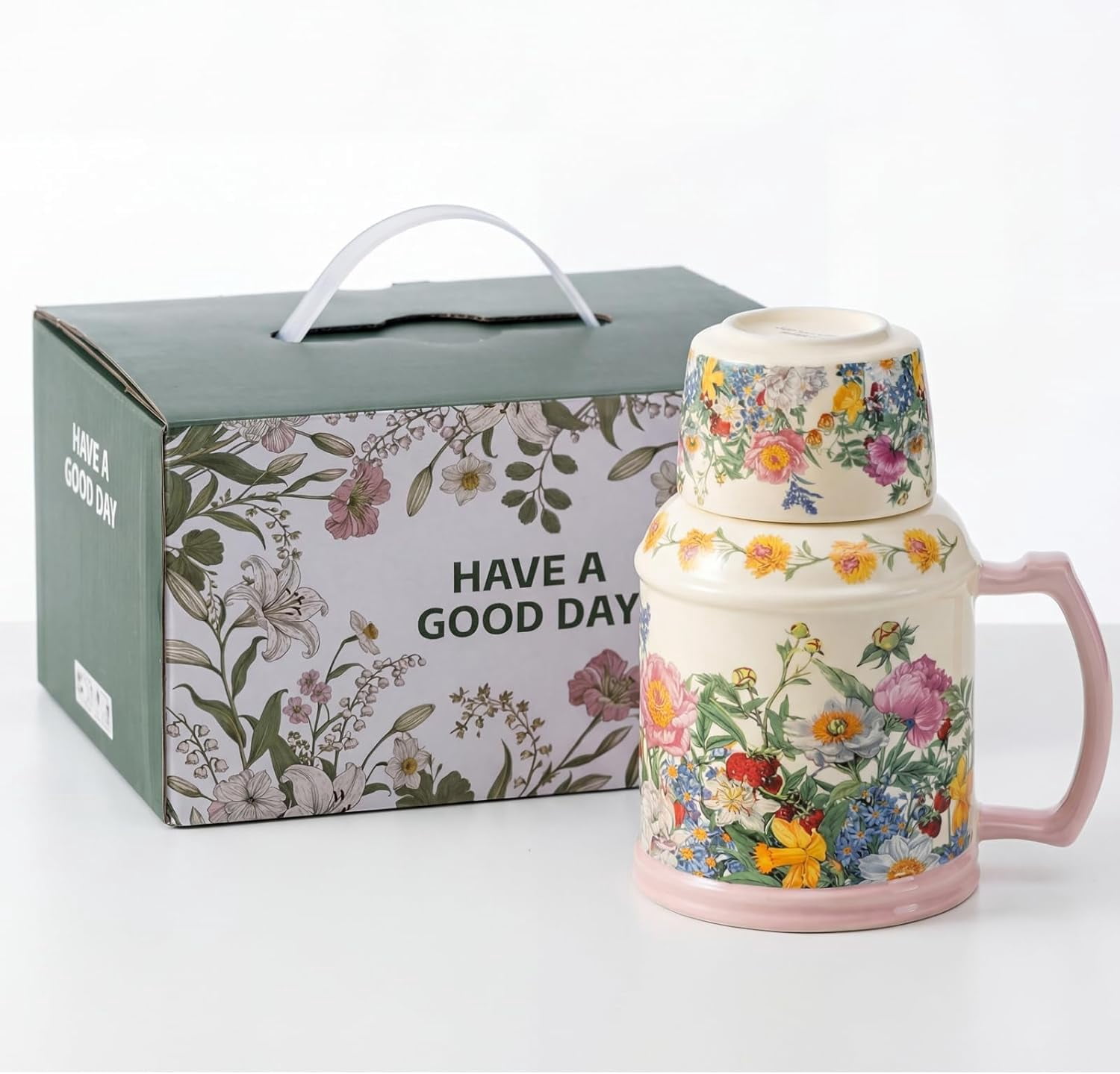 Flower Tea Cooker 600ml Floral Ceramic Teapot with Lid, Porcelain Hot Water Kettle with ...