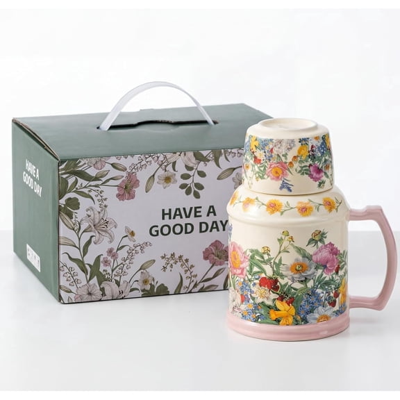 600ml Floral Ceramic Teapot with Lid, Porcelain Hot Water Kettle with Handle and Blooming Flower Design, Large Capacity for Tea, Coffee, Home & Office Use (Pink)