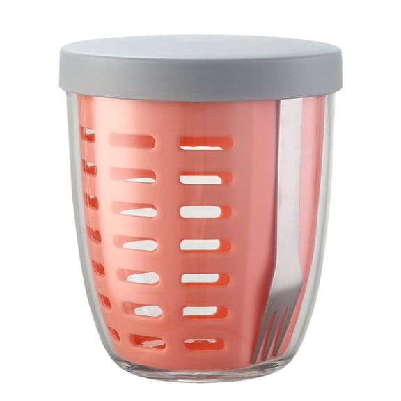 600ml Fruit & Veggie Pot Ellipse, Fruit Container,Portable Fruit & Veggie Storage Cup with Colander & Fork, Leakproof Airtight Container