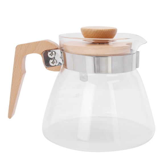 600ml Glass Pour Over Coffee Server with Wooden Handle Lid for Home & Office