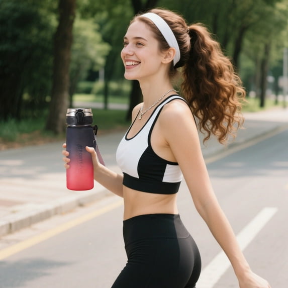 600ml Gradient Color Water Bottle Portable Sports Cup with Tea Infuser Leak Proof Drinking Cup One Button Open Lid Carry Strap PC Material for Sports Travel Daily Use