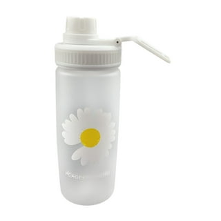 Cute Flower Daisy Straw with Scale Water Bottle Drinking Bottles Glass  Bottle Milk Juice Cup FROSTED C
