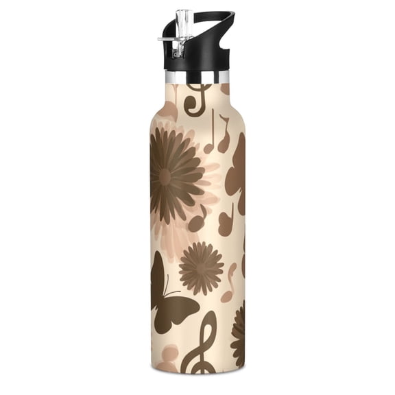 600ml Stainless Steel Water Bottle with Straw/Handle Bike Water Bottle, Musical Note Printed