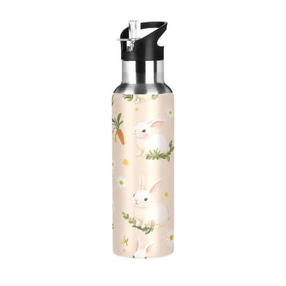 600ml Vacuum Insulated Sports Water Bottle with Foldable Straw Stainless Steel Portable Thermos Cup Small Rabbits and Carrots