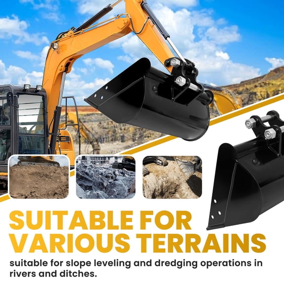 600mm Mini Excavator Bucket Attachments with Pin Shaft, No Teeth Flat Backhoe Buckets for 0.8-1.8 Ton Mini Excavator, Soil Loading