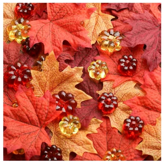 600pc Acrylic Pumpkins/Silk Leaves Set - for Fall Decor - Factory Direct Craft