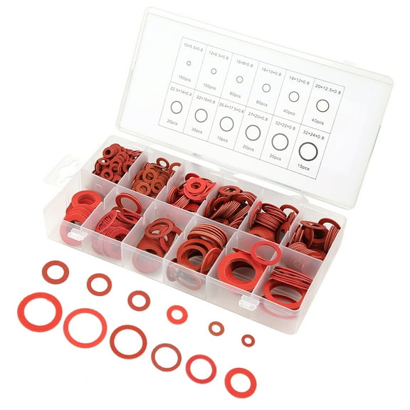 600pcs 12 Sizes Red Steel Paper Fiber Flat Washers Kit Insulation Washer Assorted Set with Box