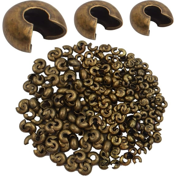 600pcs 3 Sizes Crimp Bead Knot Covers Metal Half Round Open Crimp Beads Covers for DIY Jewelry Making Bead Chain Positioning, Antique Bronze