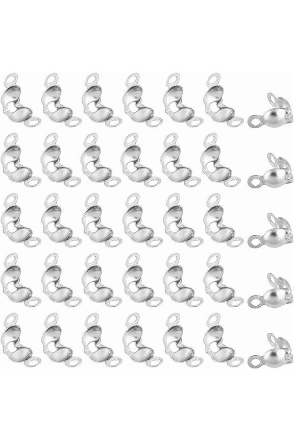 600pcs 304 Stainless Steel Bead Tips Knot Covers Clamshell Crimp Bead Covers Endcaps Fold-over Bead Covers Open Bead Tips Bracelet Necklace Keychain Jewelry Craft Making Stainless Steel Color