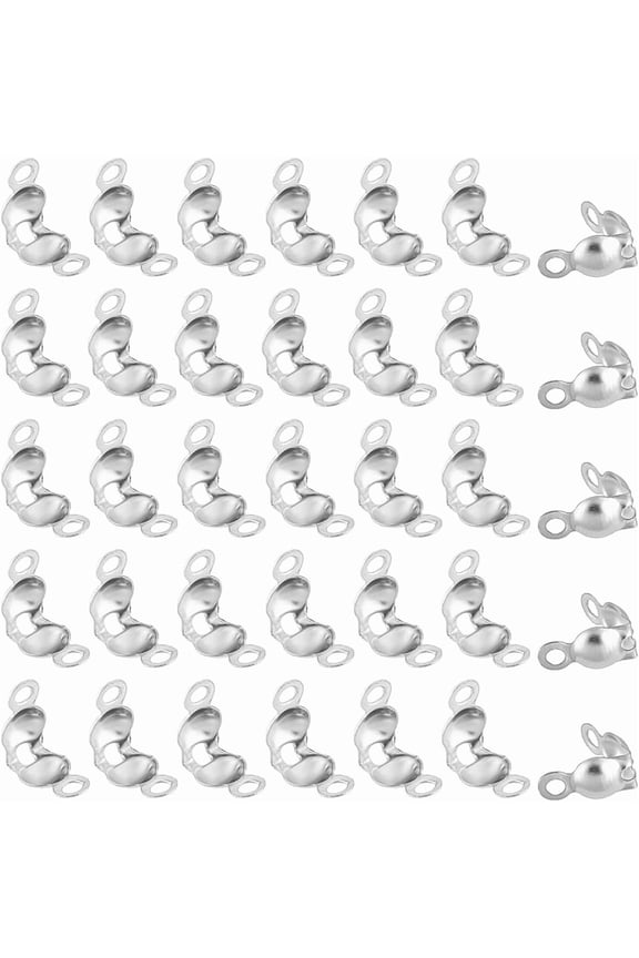 600pcs 304 Stainless Steel Bead Tips Knot Covers Clamshell Crimp Bead Covers Endcaps Fold-over Bead Covers Open Bead Tips Necklace Keychain Jewelry Craft Making Stainless Steel ColorDIY