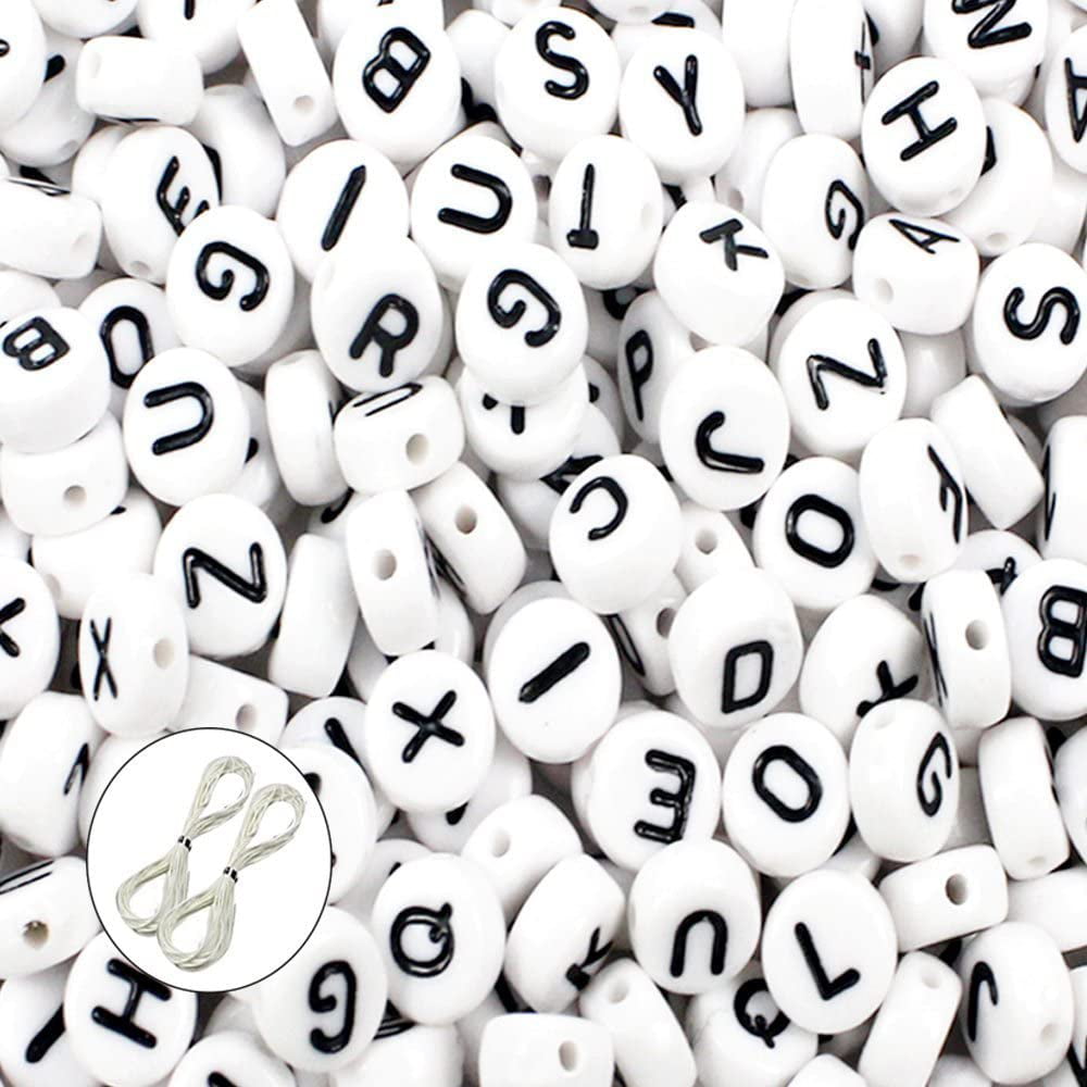 600pcs Letter Beads for Bracelets kit，Alphabet Beads for Jewelry Making  Bracelets Necklaces Key Chains 4X7mm (P, White)