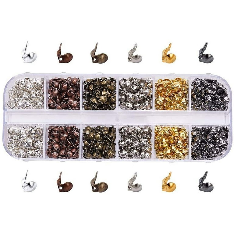 600pcs 6 Color Bead Tips Knot Covers 8x4mm Metal Open Clamshell