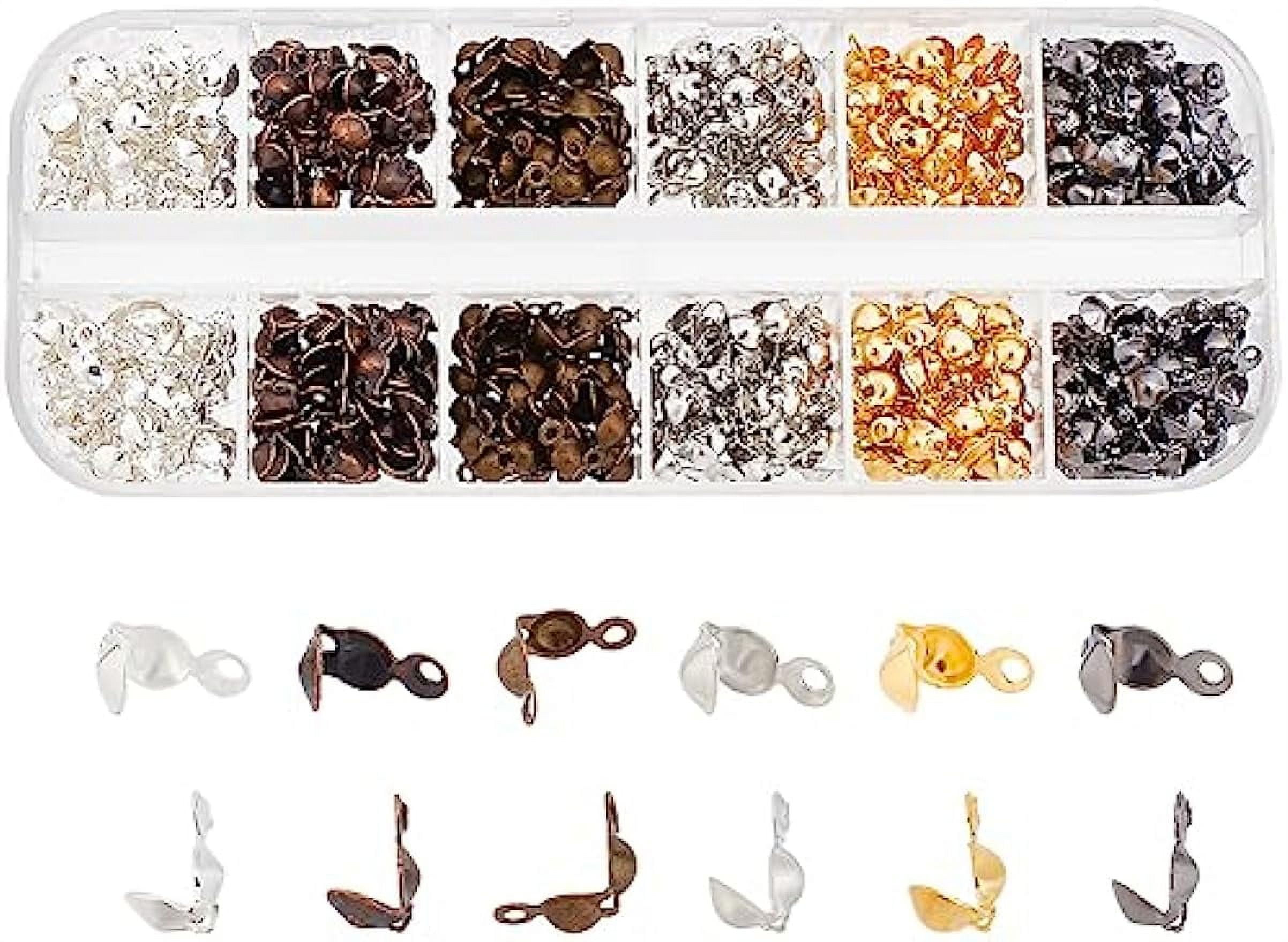 600pcs 6 Color Bead Tips Knot Covers Metal Open Clamshell FoldOver