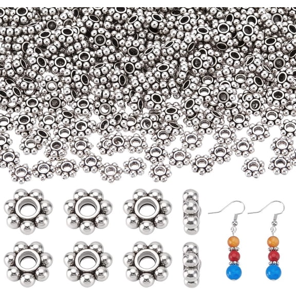 600pcs 6mm Flower Spacer Beads Silver Daisy Flower Beads Tibetan Metal Spacer Bead Snowflake Loose Bead
