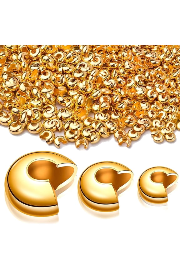 600pcs Gold Crimp Bead Knot Covers Half Round Open Covers for DIY Crafts Jewelry Making3mm/4mm/5mm