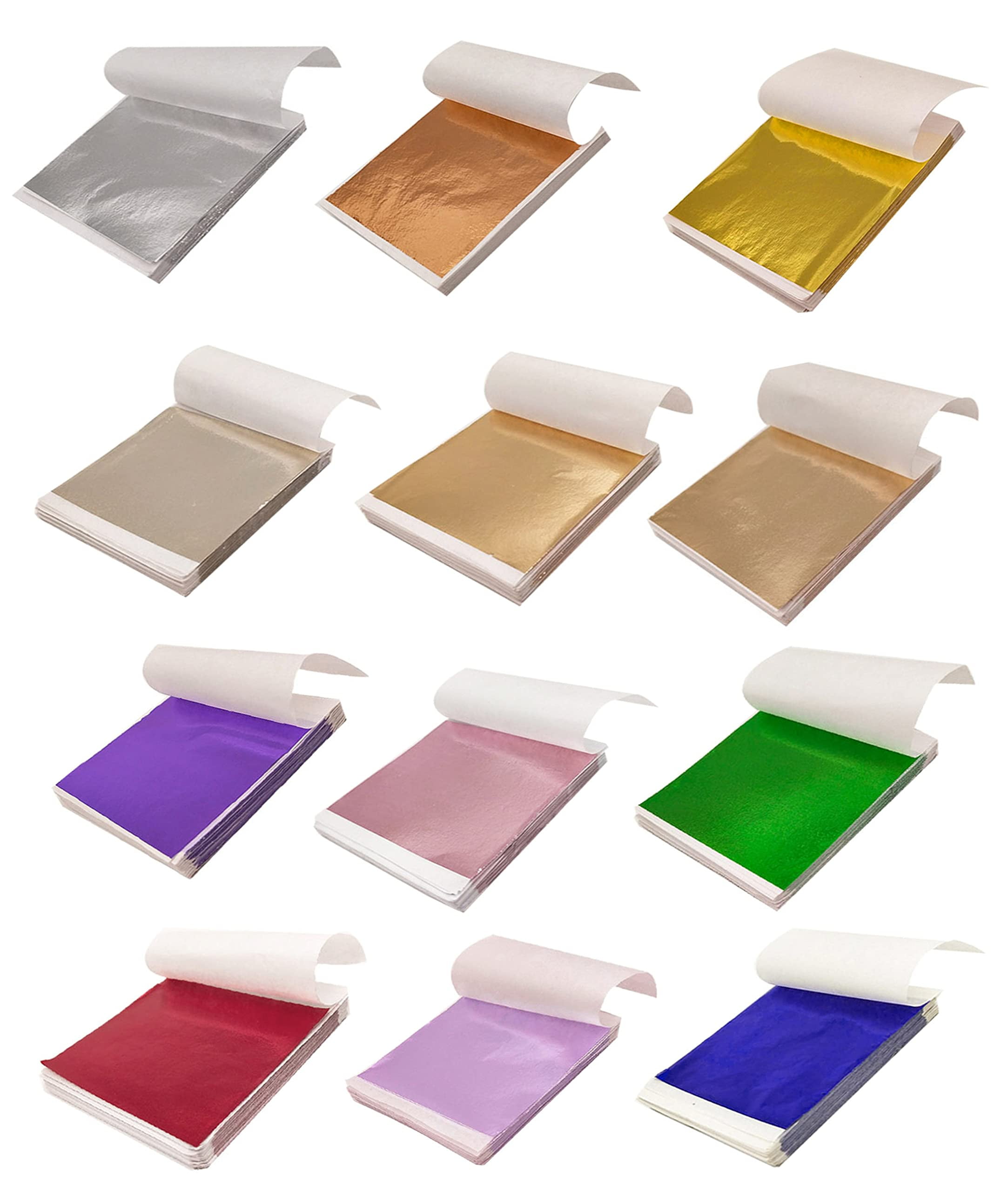 600pcs Gold Leaf Sheets, BetterJonny 12 Colors Imitation Gold Foils ...