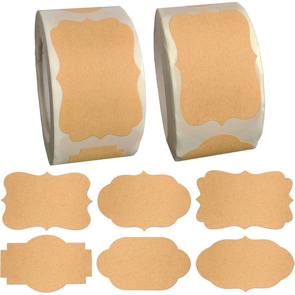 600pcs Kraft Gift Labels Stickers, Small Sticky Blank Labels for Canning Jars, Write on Holiday Present Labels Gift Tags for Christmas, Easter, New Year Holiday, 2.1'' x 1.2''(Brown-Kraft)