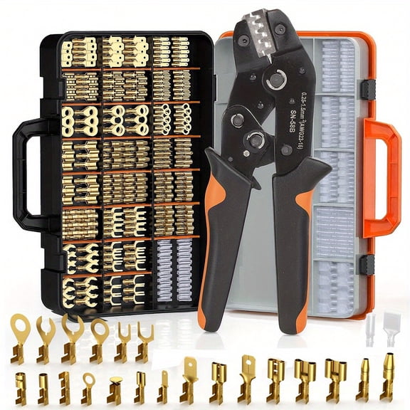 600pcs Ratchet SN-58B Crimping Tool Set for AWG 23-16: Includes 300 Insulated Sleeves + 300 Wire Ferrules & 2.8/4.8/6.3mm Connectors, Precision Crimper for Electricians & Wire Connections