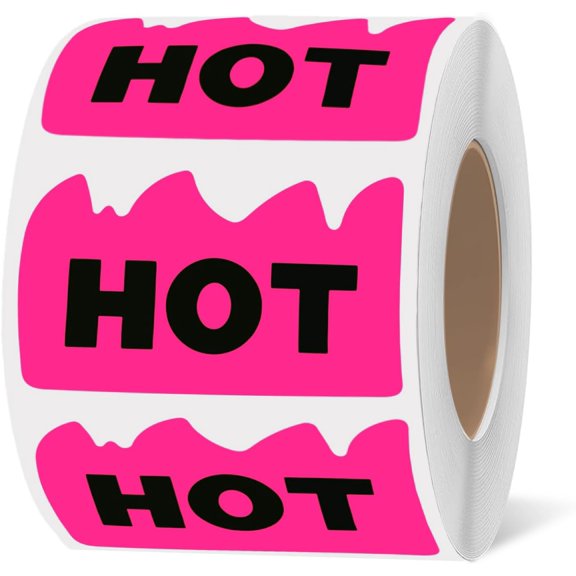 600pcs Rave Hot Stickers 2 x 1-1/5 Inch Fluorescent Rose Red, Hot Flame Fire Shape Labels, Marking Popular Items for Party, Restaurants, Spicy Food (Fluorescent Rose Red)