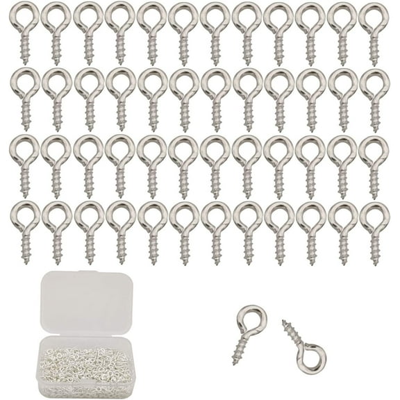 600pcs Small Screw Eyes Pin for Jewelry Making Silver 8mm x 4mm Mini Eyelet Hooks for Resin Clay Ornament Keychains