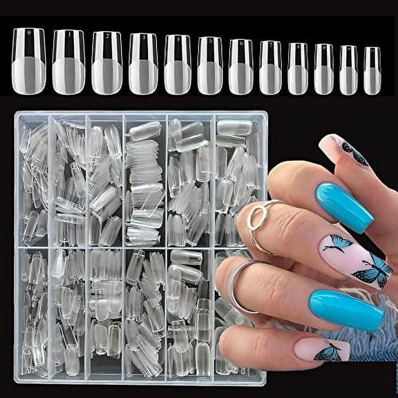 550pcs Square Nail Tips Clear Gel x Nail Tips Full Cover Medium Length Square Fake Nails Acrylic False Nail Tip for Salon and Home Nail Design 12 Sizes
