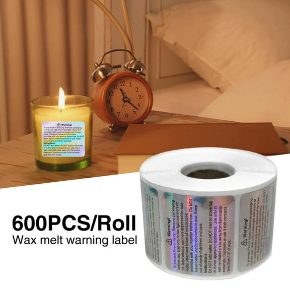 600pcs/roll Jar Candle Warning Label Vow Square Container Melting 1.8x1.5 Inch Text Safety Sticker Waterproof Accessories