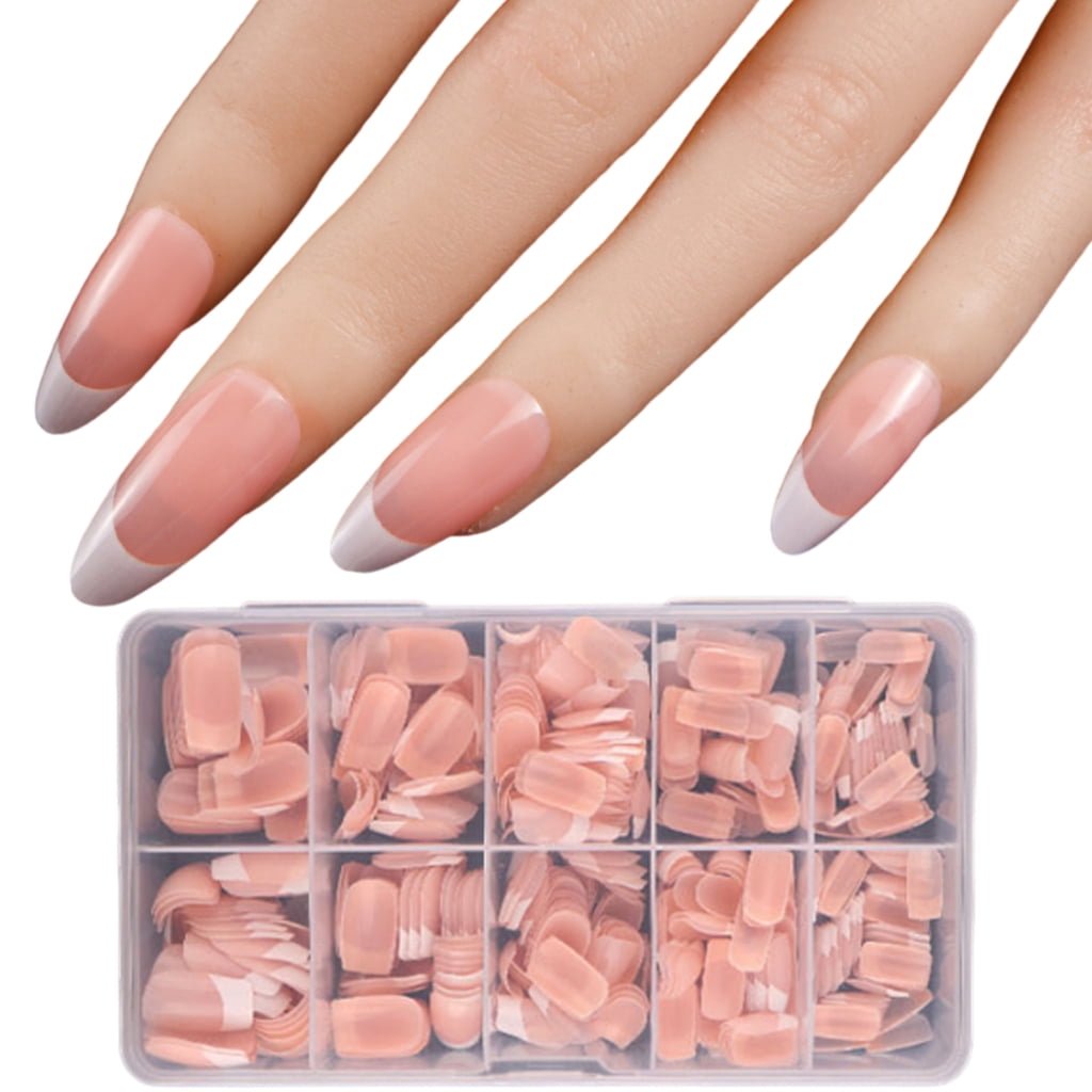 600x Press On Nail Almond False Nails French Tip False Nails Ballerinas Nails