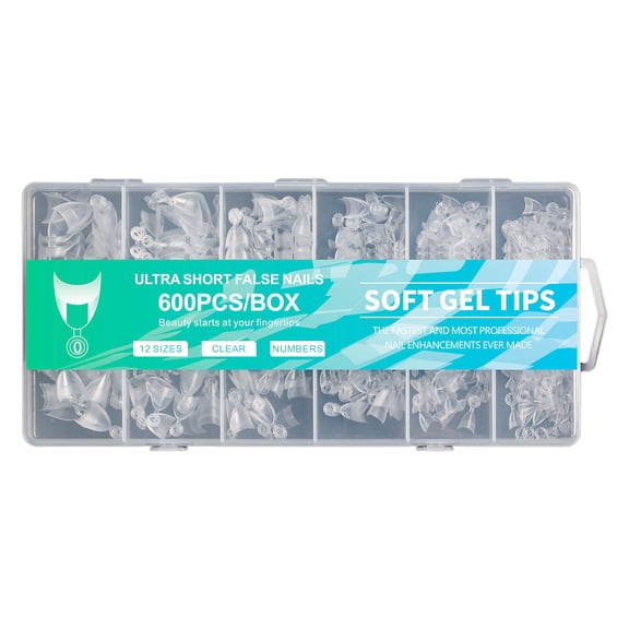 600 Pcs/Set Soft Gels Tips Short Half Cover Tips Clear Nails Tips False Nails Tips for Nails Salons