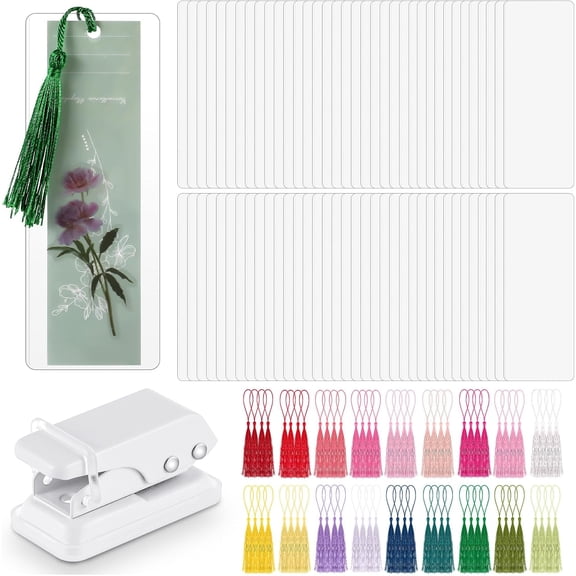 601 Pcs DIY Bookmark Making Kit 2.36 x 6.3 Inches Bookmark Laminating Pouches 5 Mil Hot Laminator Sleeves with Rainbow Tassels and Puncher Fit Most Pouch Laminating Machines