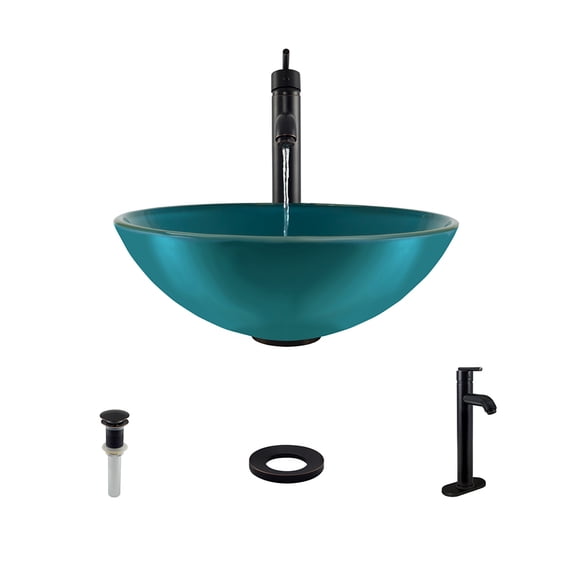 601-Turquoise Glass Vessel Sink 718 Ens. in Antique Bronze