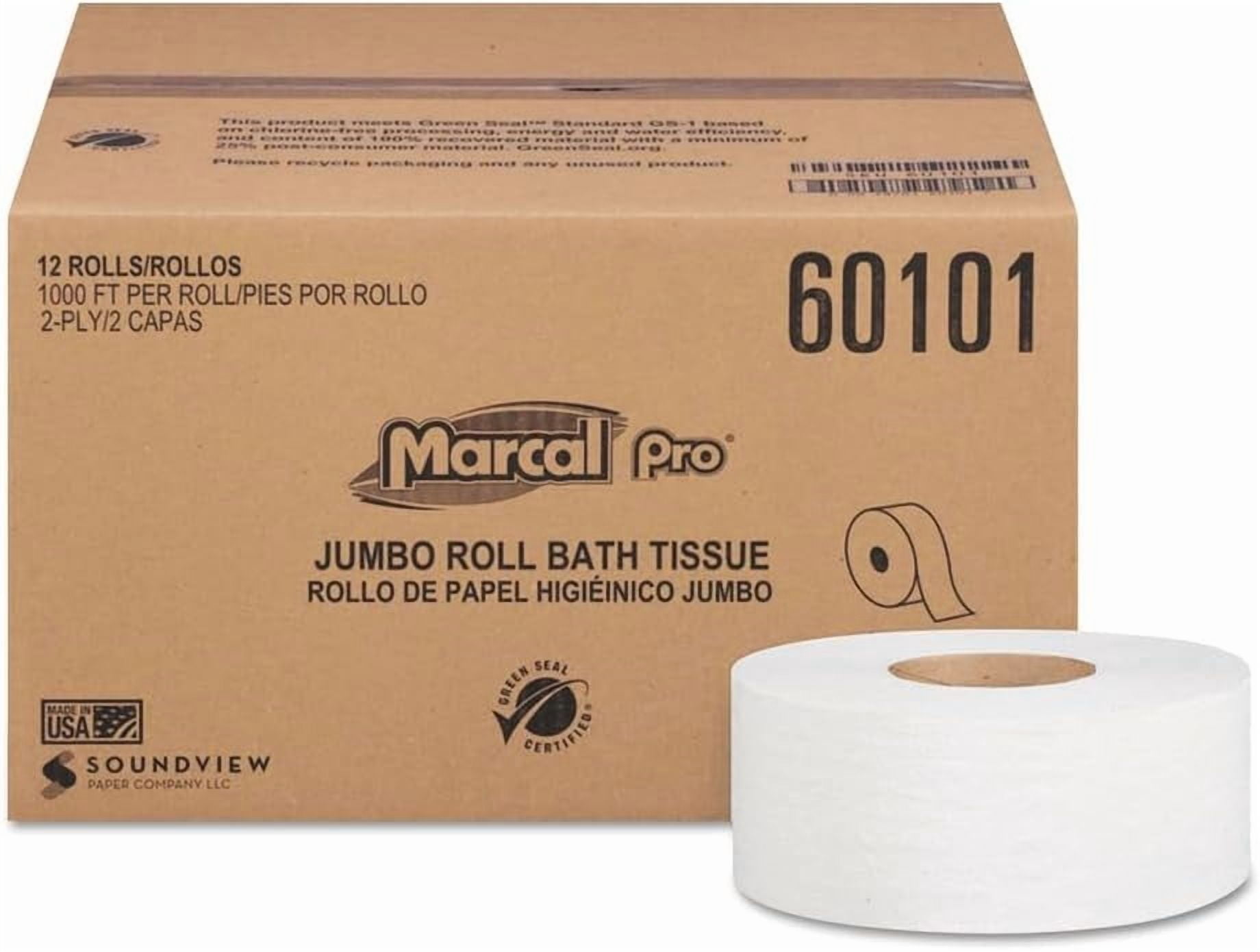 60101 2 Ply 3.3 in. x 1000 ft. Septic Safe 100% Recycled Bathroom Tissues - White (12/Carton)