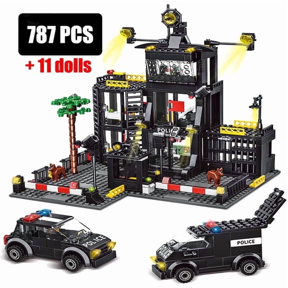 60141 Police Station Military Building Blocks City Model Set Prison Car Policeman Boat Figures DIY Brick Toy for Kids Boys Gift