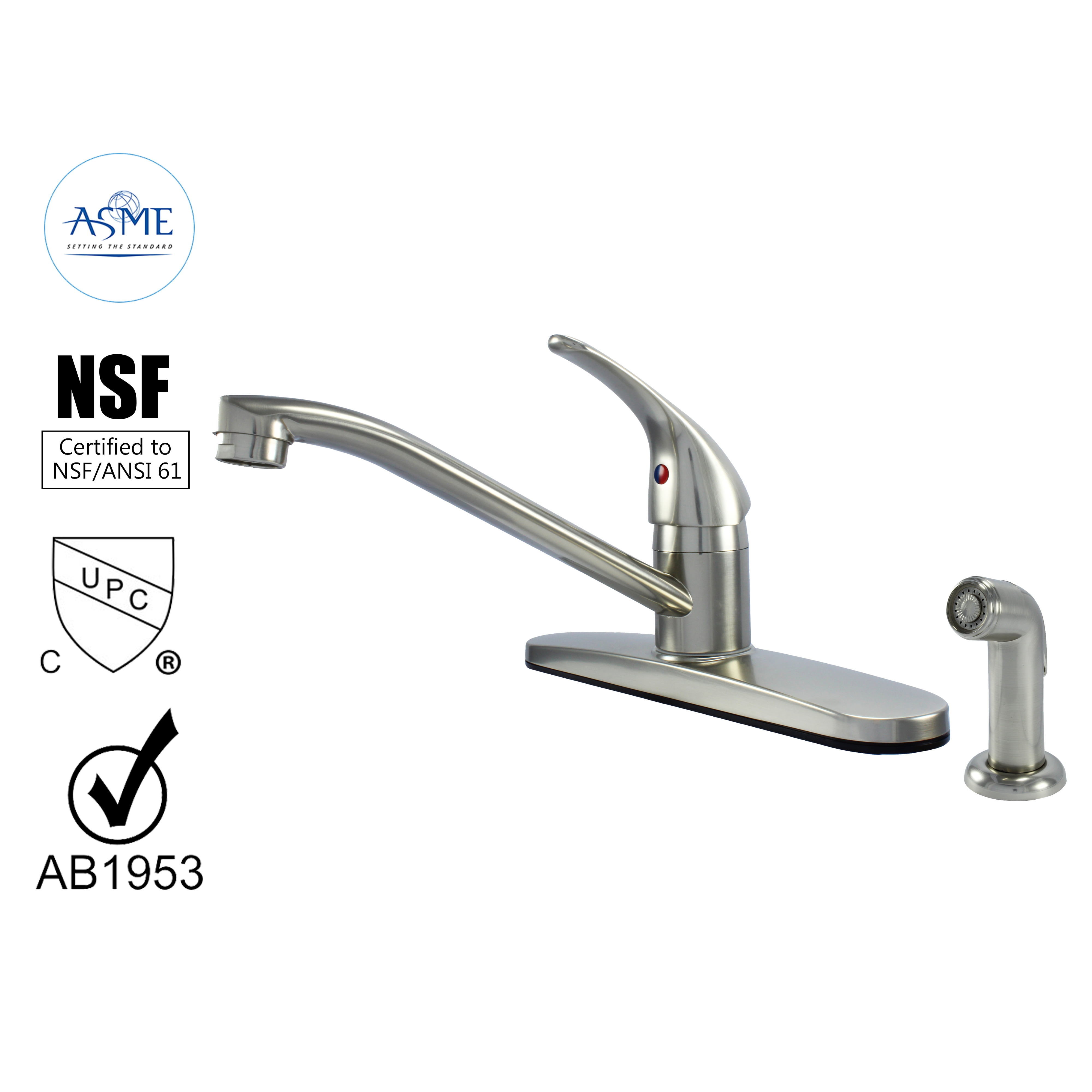 Hybrid Metal Deck Faucet Single Handle with Ceramic Cartridge and Spray, Brushed Nickel Finish