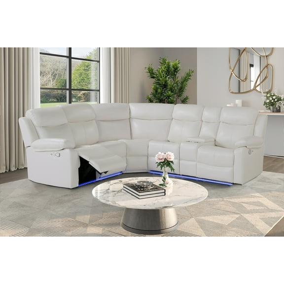 6026 White Faux leather RAF Sectional