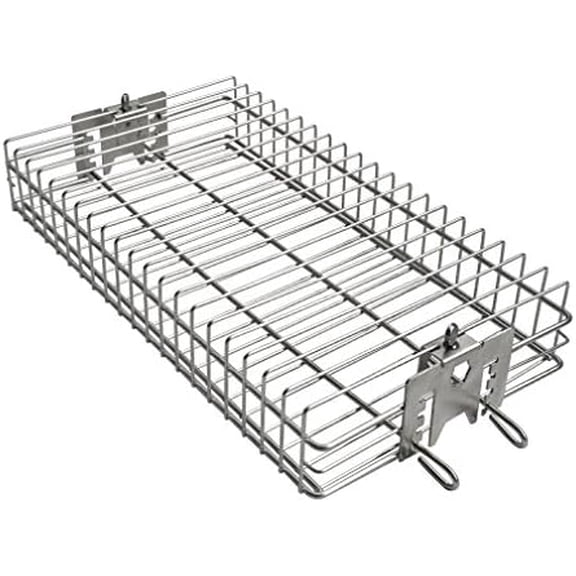 6042 BBQ Stainless Steel Flat Spit Rotisserie Grill Basket for Any Grill, Fits 1/2" Hexagon, 3/8" Hexagon, 3/8" Square&5/16" Square Rotisserie Spit Rods
