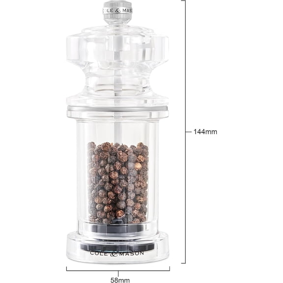 605 Refillable Spice Mill - Kitchen & Home Accessory - Salt & Pepper Grinder Set - Salt & Peppercorn Included - Acrylic - New Salt & Pepper Set 5.5"
