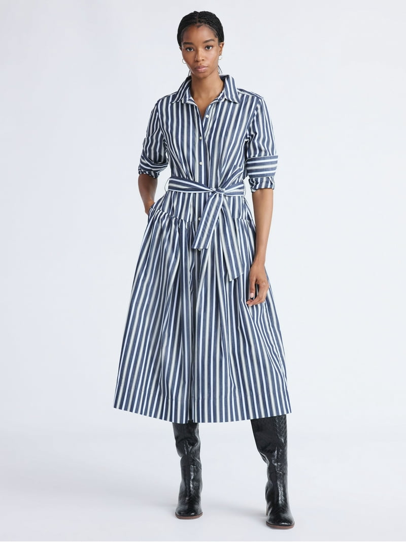 Free Assembly Women's and Women's Plus Belted Cotton Maxi