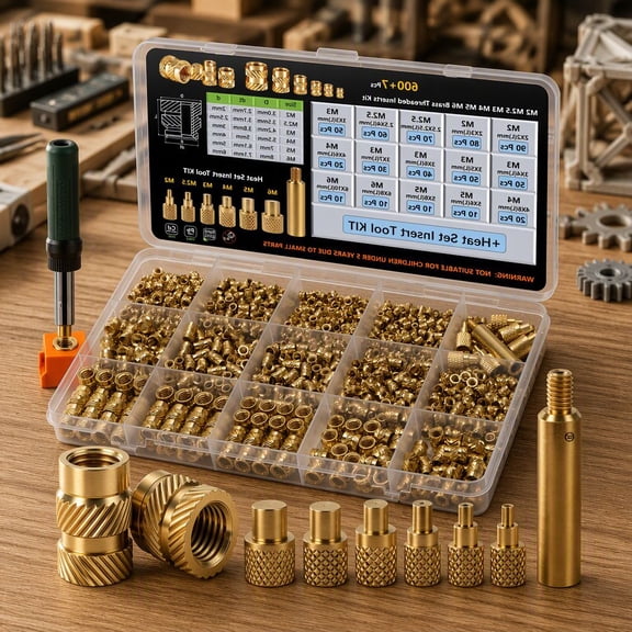 607Pcs Brass Threaded Inserts .5 M3 M4 M5 M6 for Printing, Heat Set Inserts with Soldering Tips and Storage Case for PLA PETG ABS (Soldering Iron Not Included)