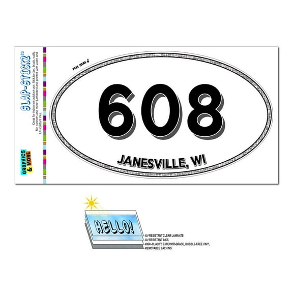 608 - Janesville, WI - Wisconsin - Oval Area Code Sticker